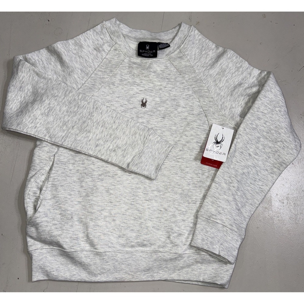 Spyder Fleece Pullover Sweatshirt NWT Womens Med Light Gray Lounge Crew Pocket